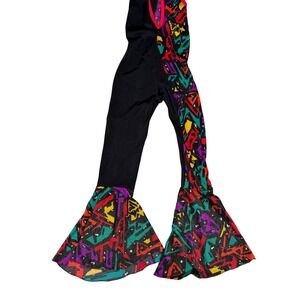Spanish Dance Jumpsuit Sleeveless Black Neon Spandex Bell Bottom Sequin XSmall